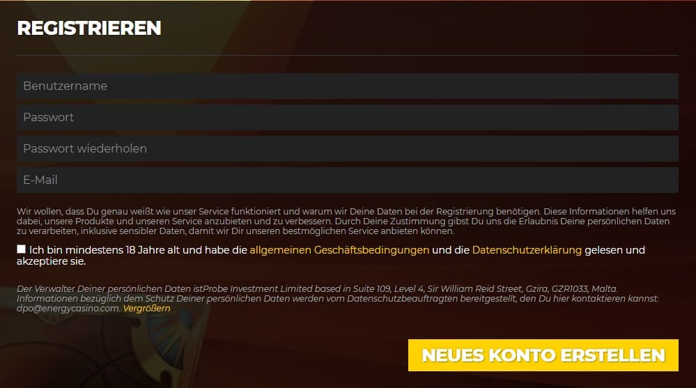 Energy Casino Registrierung