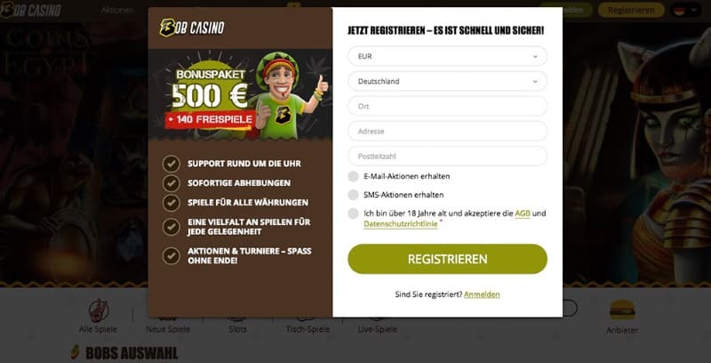 Die Registrierung im Bob Casino