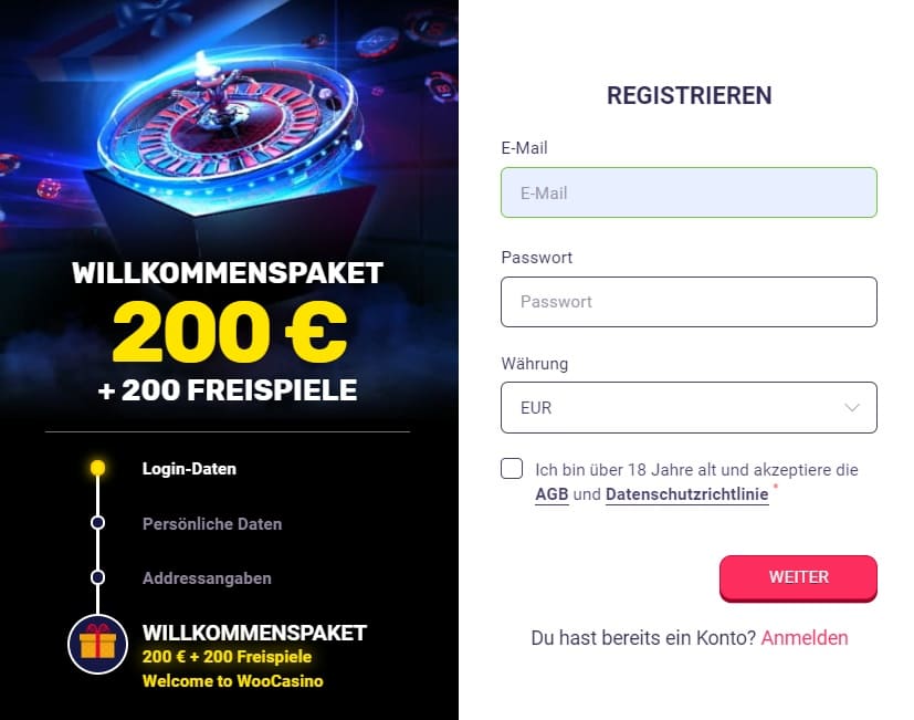 Woocasino Registrierung
